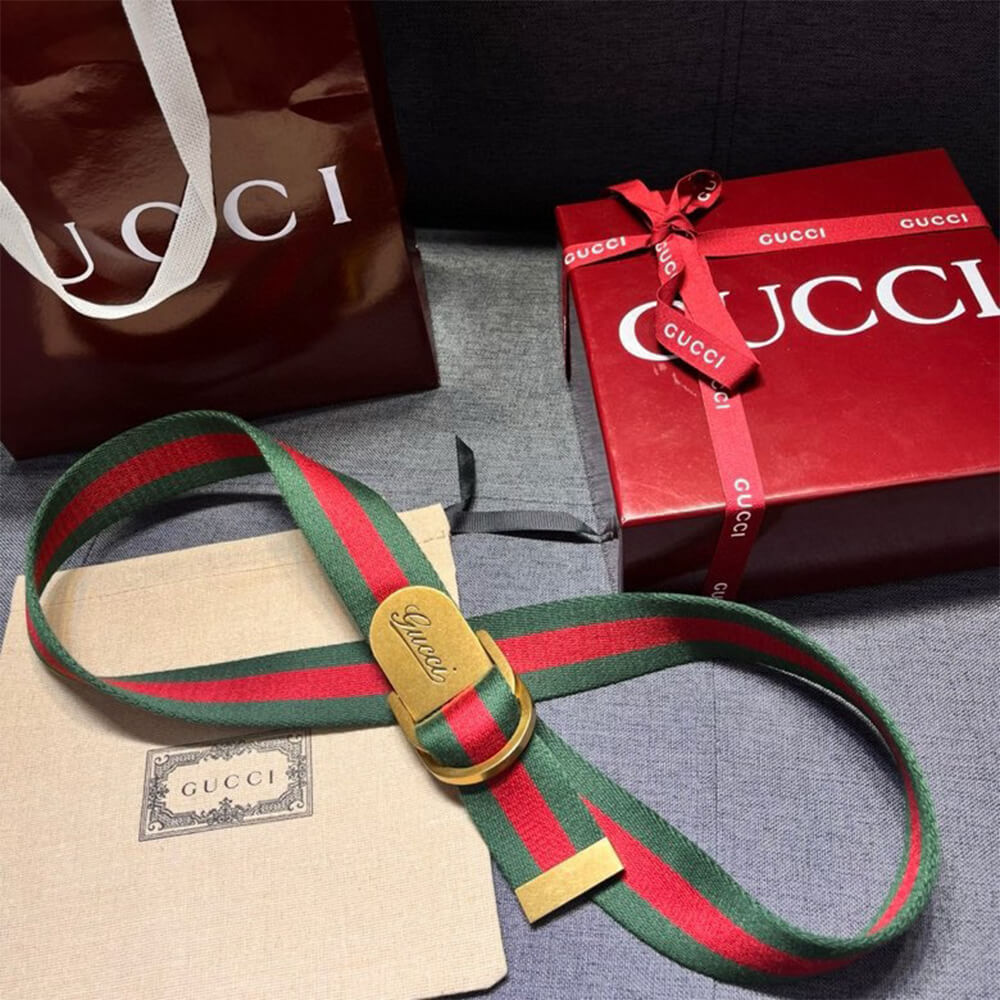 Gvc*1 Web Wide Belt With Script Buckle Original Gg Fabric