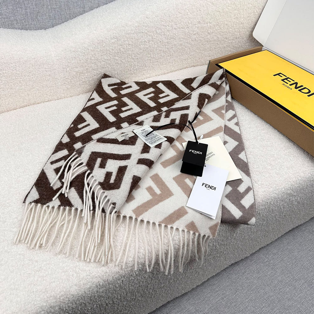 F**di FF Dove Gray Wool and Cashmere Scarf