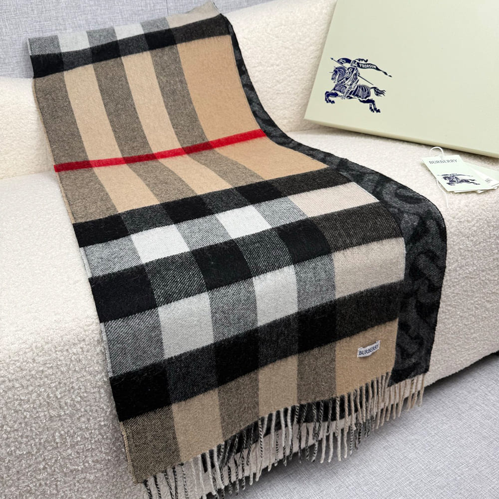 Bv*b*rry Reversible Check And Monogram Cashmere Scarf