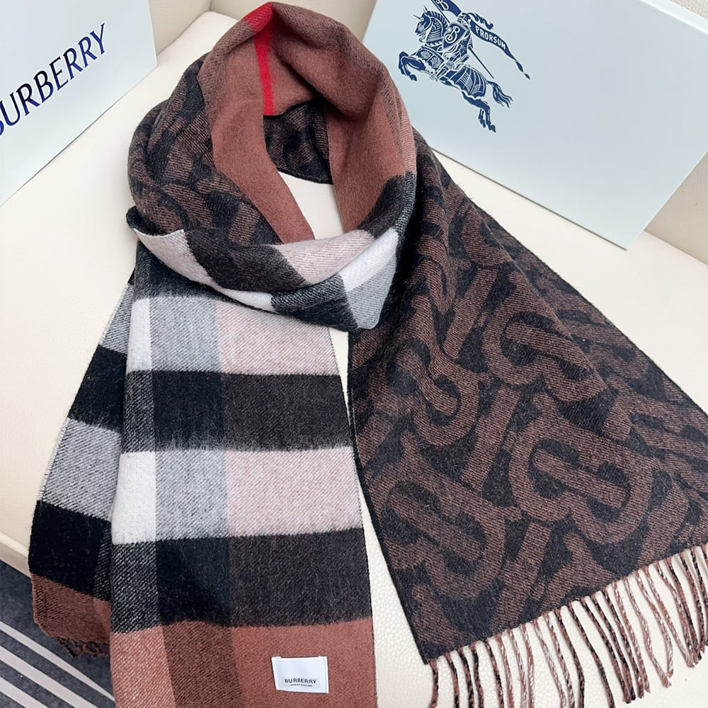 Bv*b*rry Reversible Check And Monogram Cashmere Scarf