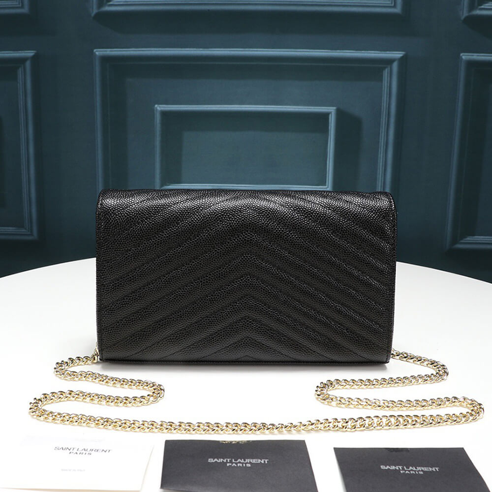 Sa1nt Lau*nt Chain-strap Y51-plaque grained-leather wallet
