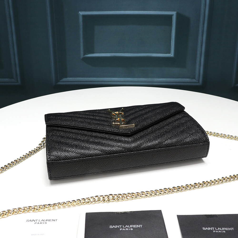 Sa1nt Lau*nt Chain-strap Y51-plaque grained-leather wallet
