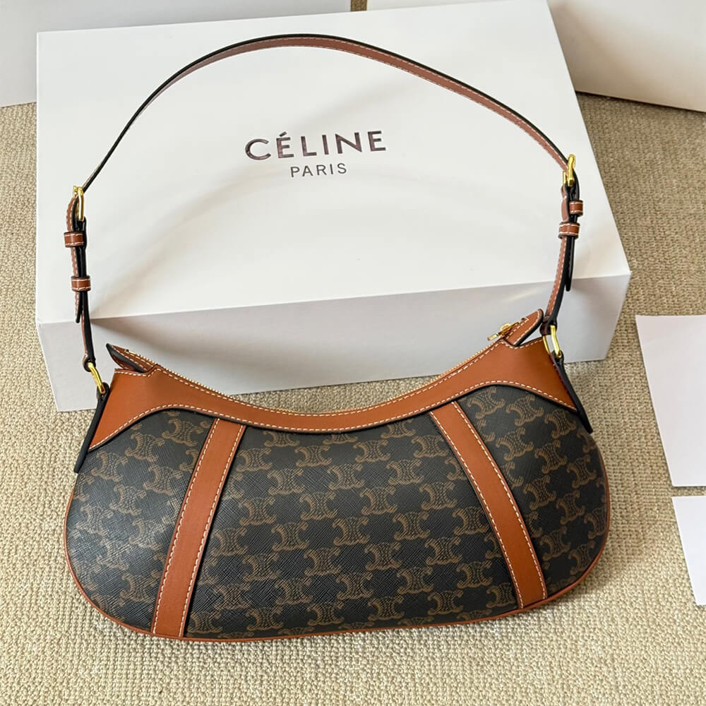 Ce1i*e STRIPED LOGO PRINTED COW LEATHER HOBO BAG